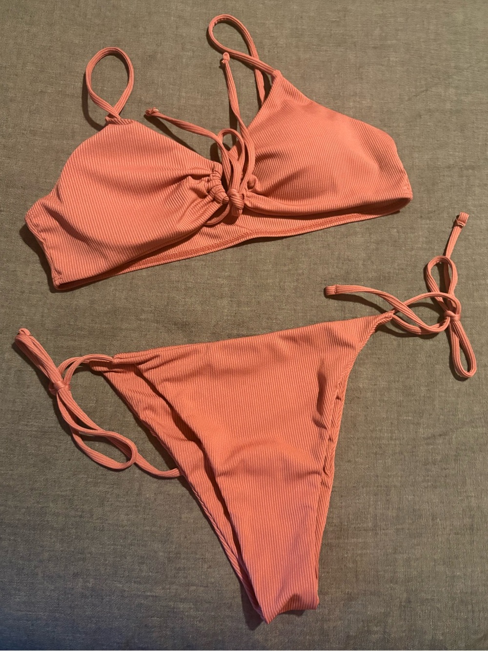Tie-Front Ribbed Bikini Set in Mauve Pink - Picture 3 of 3